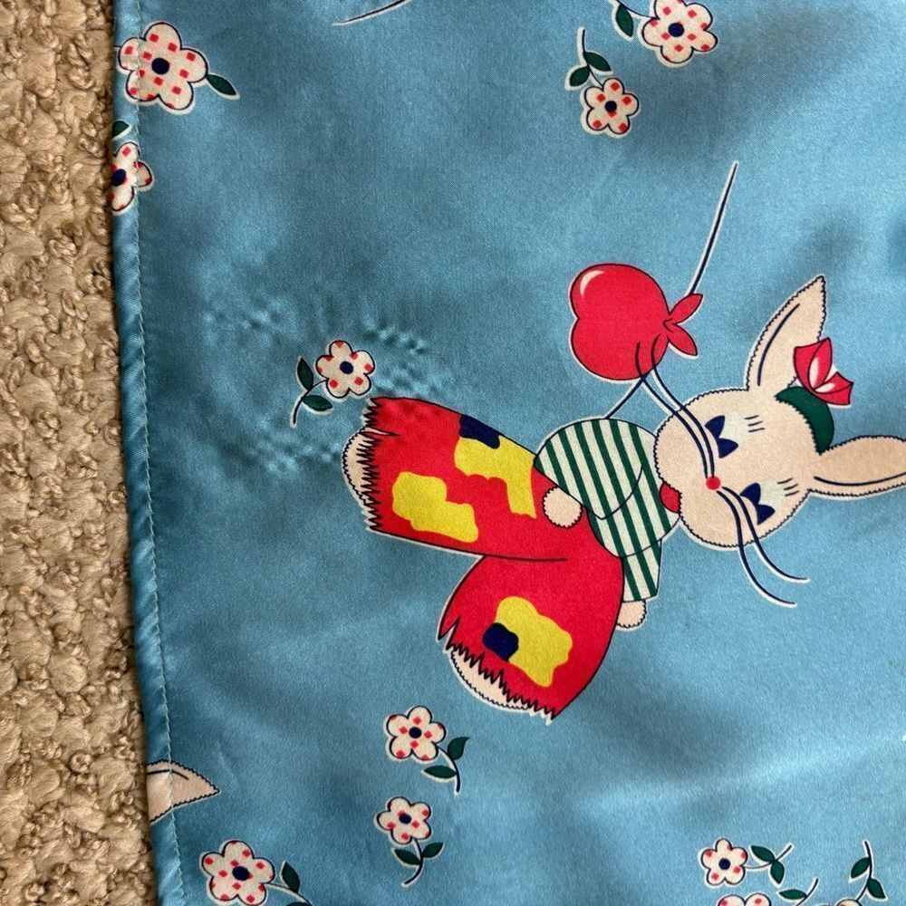 Rare Voom Brand 100% Silk Cartoon Rabbit Print Square Neck Dress Size Medium - Picture 13 of 16